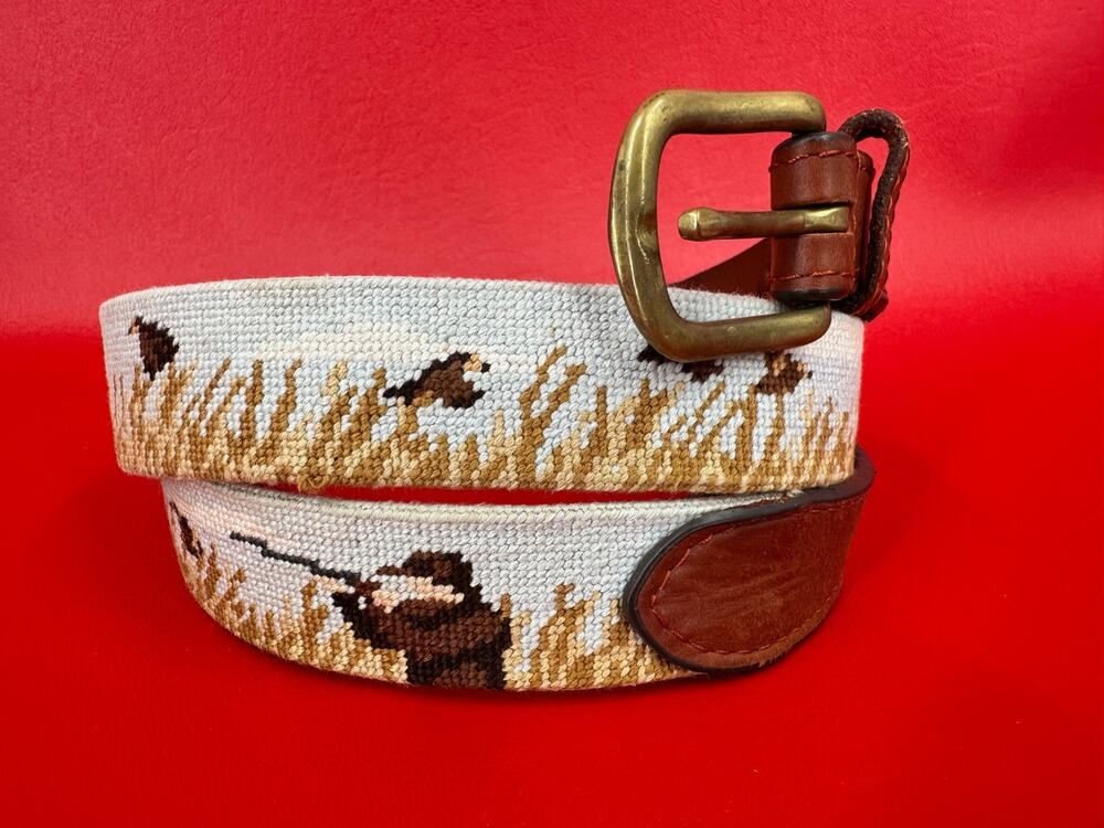 Smathers & Branson Embroidered Huntsman Ducks Hunting Leather Belt Size 40